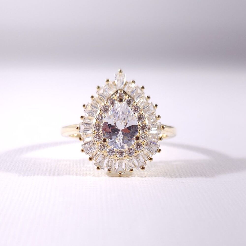 Simulated Diamond CZ Ring 14k over Sterling Silver Size 10